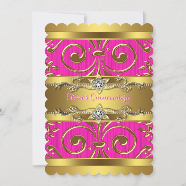 Pink and Gold Quinceanera Invitation (Front)