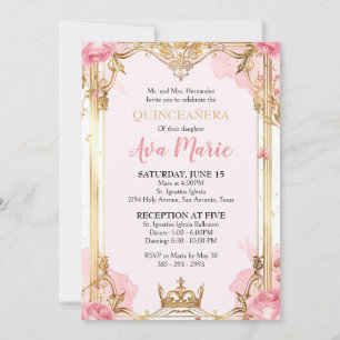 Pink and Gold Quinceañera Invitation