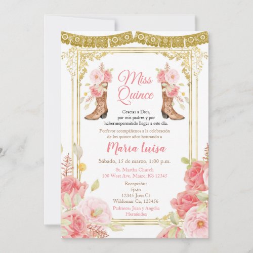 Pink and Gold Quinceanera Mexican Miss Quince  Invitation