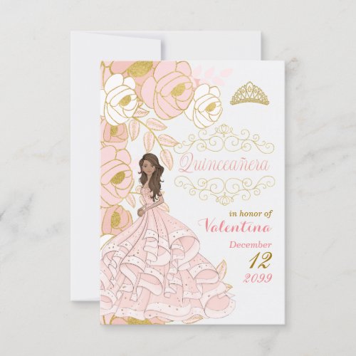 Pink and Gold Quinceanera No Photo Save The Date
