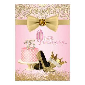 Pink and Gold Quinceanera Princess 15th Birthday Card
