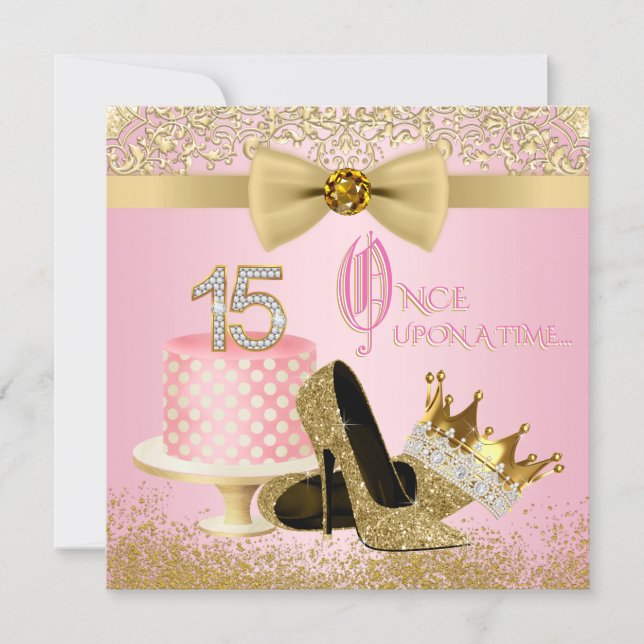Pink and Gold Quinceanera Princess 15th Birthday Invitation (Front)