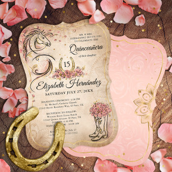 Pink And Gold Quinceanera Rustic Horse Birthday Invitation by Raphaela_Wilson at Zazzle