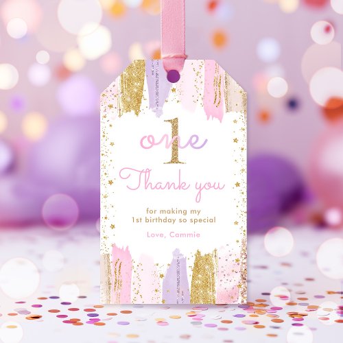Pink And Gold Rainbow 1st Birthday Favor Gift Tags