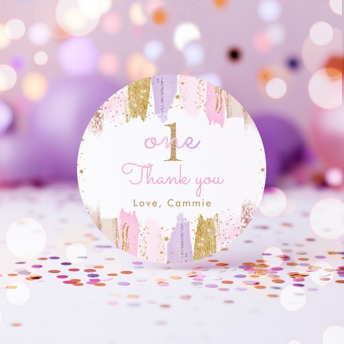 Pink And Gold Rainbow 1st Birthday Favors Classic Round Sticker