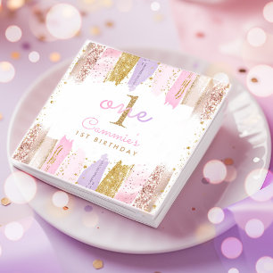 Pink And Gold Rainbow 1st Birthday Party Napkins