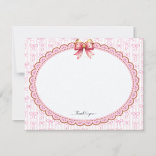 Pink and Gold Ribbon Stationery Thank You Note Card
