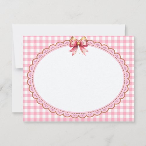 Pink and Gold Ribbon Stationery Thank You Note Card