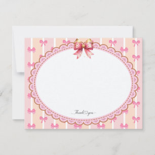 Pink and Gold Ribbon Stationery Thank You Note Card