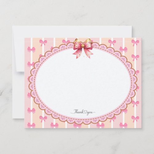 Pink and Gold Ribbon Stationery Thank You Note Card