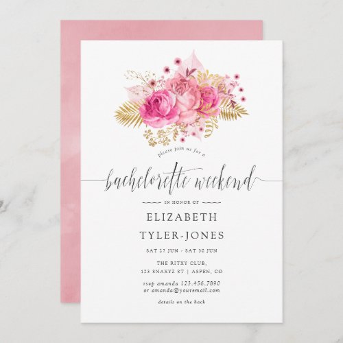 Pink and Gold Roses Bachelorette Weekend Itinerary Invitation