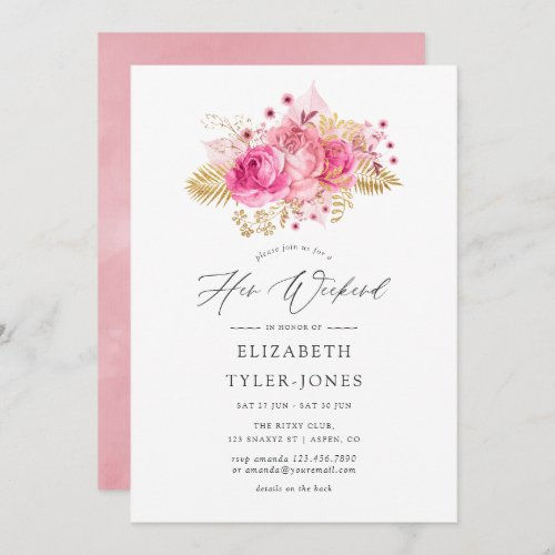 Pink and Gold Roses Hen Weekend Itinerary Invitation