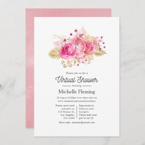 Pink and Gold Roses Virtual Shower Invitation