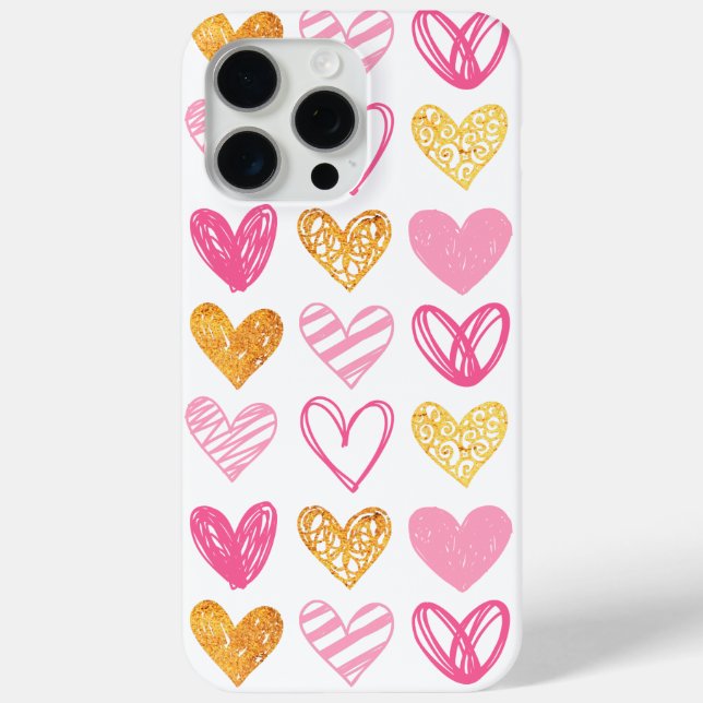 Pink and Gold Scribbled Hearts Case-Mate iPhone Case (Back)