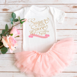Pink and Gold Script Sugar and Spice Baby Bodysuit