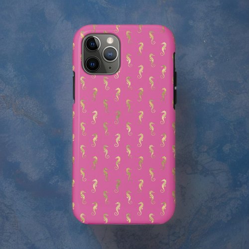 Pink and Gold Seahorse Repeat Pattern iPhone 11 Pro Case