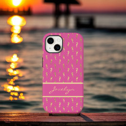 Pink and Gold Seahorses Pattern with Monogram Case-Mate iPhone 14 Case
