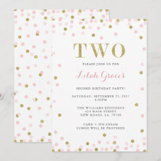 Pink and Gold Second Birthday Invitations