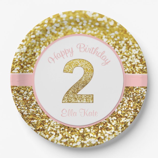 Pink and gold second birthday plates (Front)
