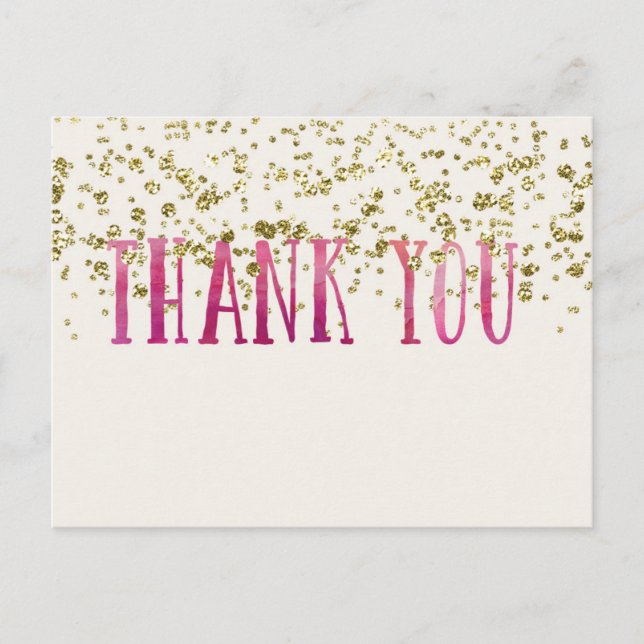 Pink And Gold Sequins Thank You Postcard (Front)