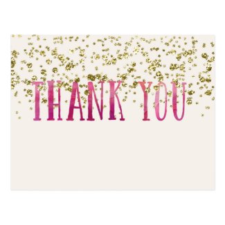 Pink And Gold Sequins Thank You Postcard