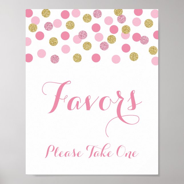 Pink and Gold Shower Favors Please Take One Sign (Front)