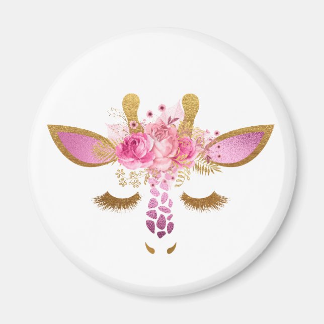 Pink and Gold Sleeping Giraffe Magnet (Front)