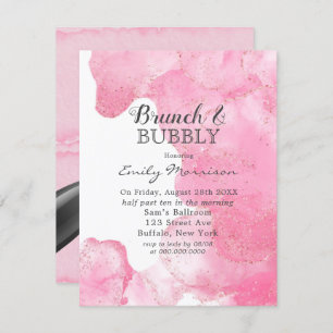 Pink and Gold Smoke Glitter Brunch & Bubbly Invit Invitation