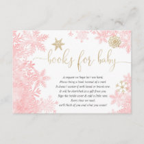 Pink and gold snowflake baby shower book request e enclosure card