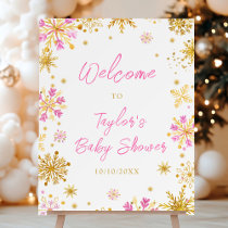 Pink and Gold Snowflakes Baby Shower Welcome Foam Board