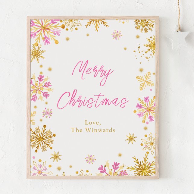 Pink and Gold Snowflakes Merry Christmas Poster (Creator Uploaded)