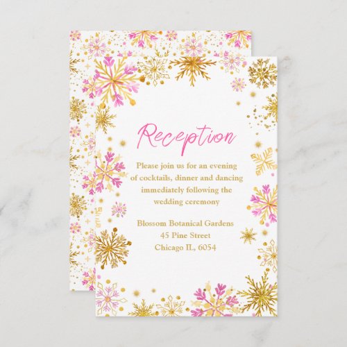Pink and Gold Snowflakes Wedding Enclosure Card