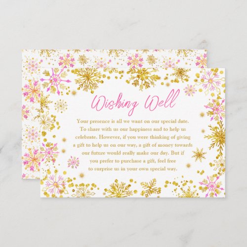 Pink and Gold Snowflakes Wedding Wishing Well Enclosure Card