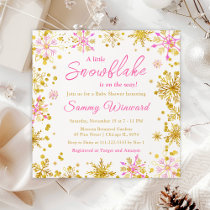 Pink and Gold Snowflakes Winter Baby Shower Invitation