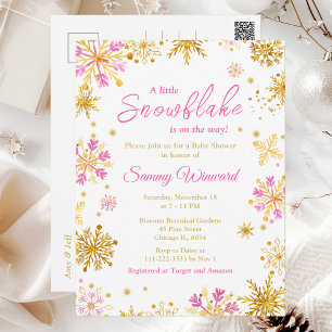 Pink and Gold Snowflakes Winter Baby Shower Postcard