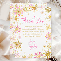 Pink and Gold Snowflakes Winter Baby Shower Thank You Card