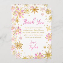 Pink and Gold Snowflakes Winter Baby Shower Thank You Card