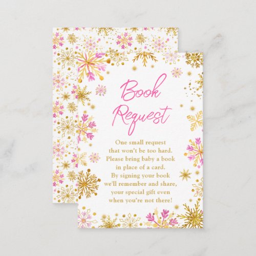 Pink and Gold Snowflakes Winter Book Request Enclosure Card