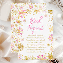 Pink and Gold Snowflakes Winter Book Request Enclosure Card