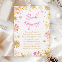 Pink and Gold Snowflakes Winter Book Request Enclosure Card