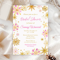 Pink and Gold Snowflakes Winter Bridal Shower Invitation