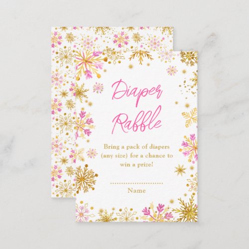 Pink and Gold Snowflakes Winter Diaper Raffle Enclosure Card