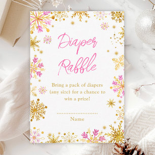 Pink and Gold Snowflakes Winter Diaper Raffle Enclosure Card