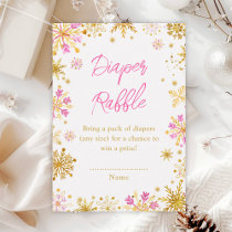 Pink and Gold Snowflakes Winter Diaper Raffle Enclosure Card