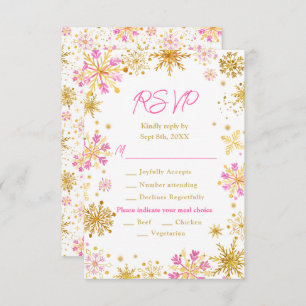 Pink and Gold Snowflakes Winter Meal Choice RSVP Card
