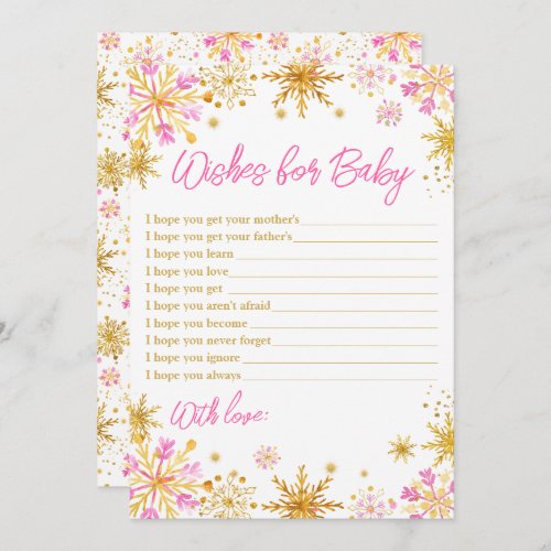 Pink and Gold Snowflakes Wishes For Baby Invitation