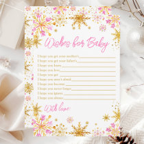 Pink and Gold Snowflakes Wishes For Baby Invitation