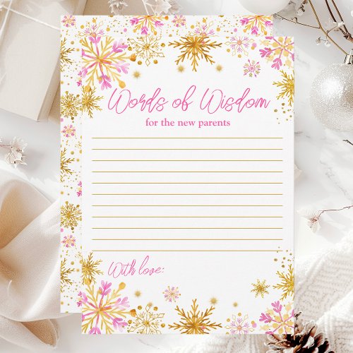 Pink and Gold Snowflakes Words of Wisdom Invitation