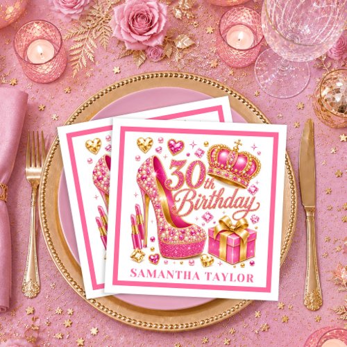 Pink And Gold Sparkle 30th Birthday Napkins