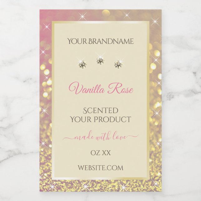 Pink and Gold Sparkle Glitter Cream Product Labels (Single Label)